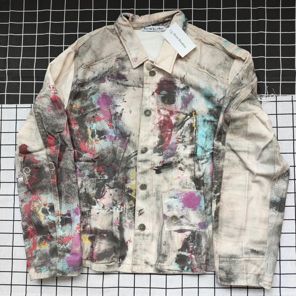 Acne Studios Other - Acne Studios Cream Denim Jacket with Multicolor Paint Splatter